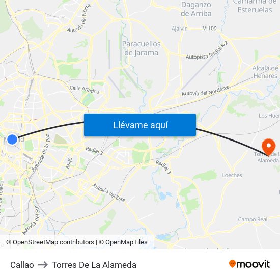 Callao to Torres De La Alameda map