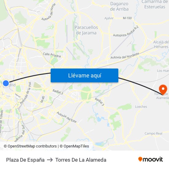Plaza De España to Torres De La Alameda map