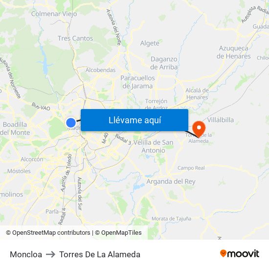 Moncloa to Torres De La Alameda map