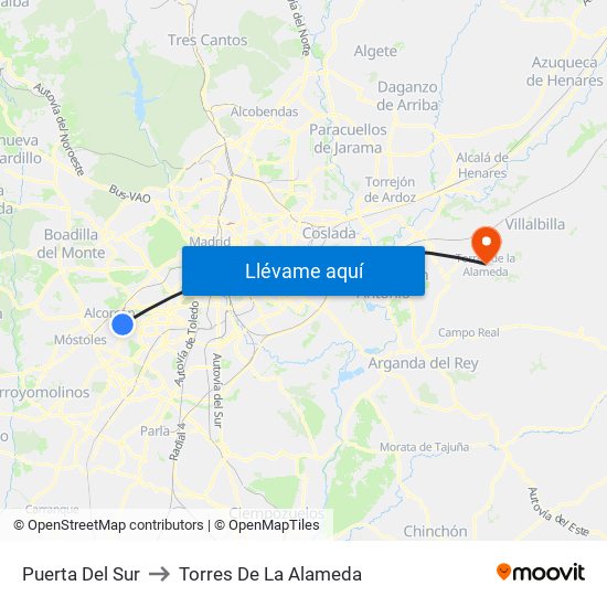 Puerta Del Sur to Torres De La Alameda map