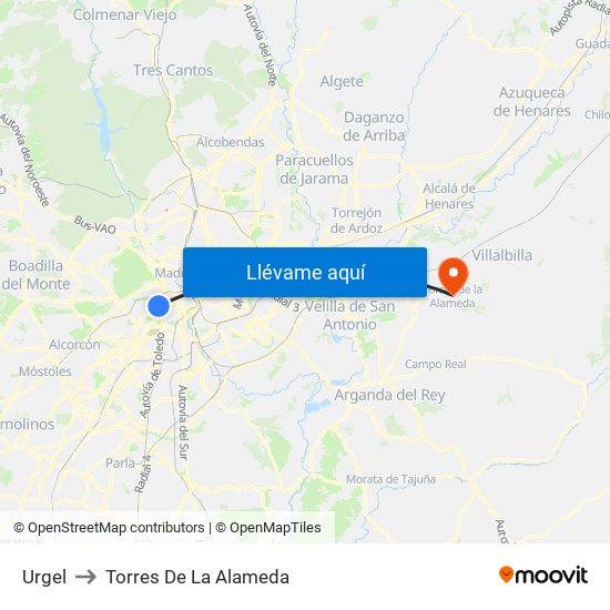 Urgel to Torres De La Alameda map