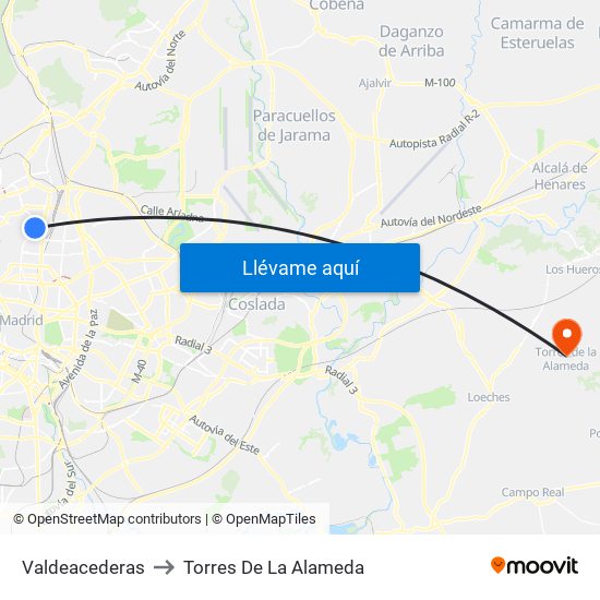 Valdeacederas to Torres De La Alameda map