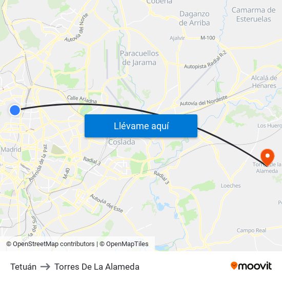 Tetuán to Torres De La Alameda map