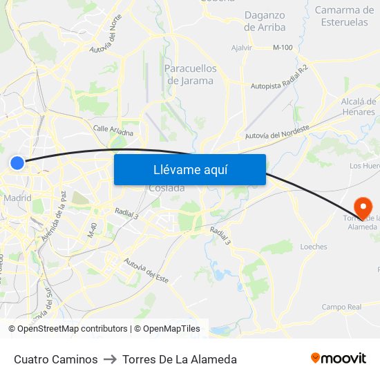 Cuatro Caminos to Torres De La Alameda map