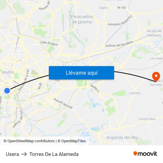 Usera to Torres De La Alameda map