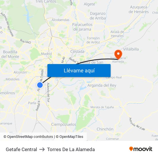 Getafe Central to Torres De La Alameda map