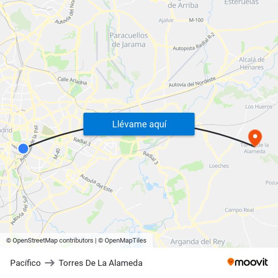 Pacífico to Torres De La Alameda map