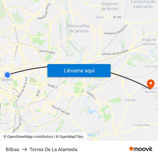 Bilbao to Torres De La Alameda map