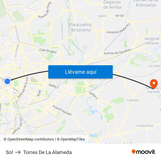 Sol to Torres De La Alameda map