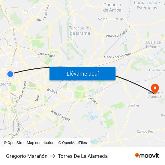 Gregorio Marañón to Torres De La Alameda map