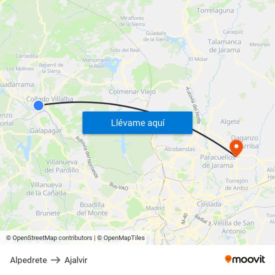 Alpedrete to Ajalvir map