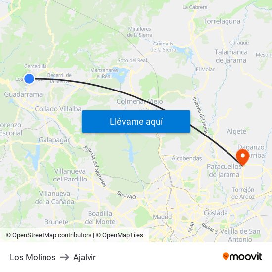 Los Molinos to Ajalvir map