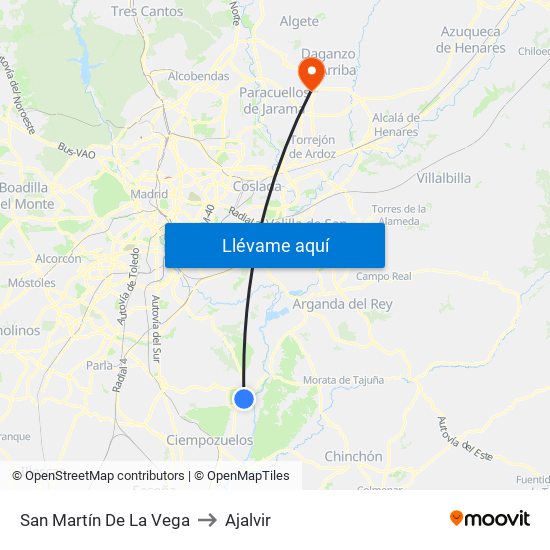 San Martín De La Vega to Ajalvir map