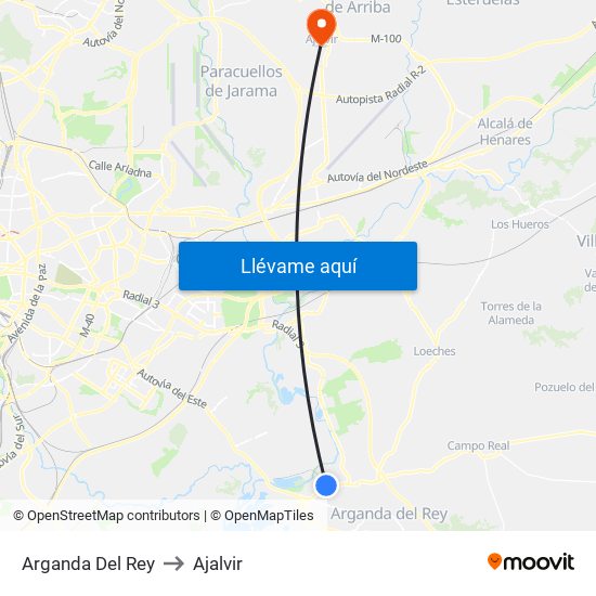 Arganda Del Rey to Ajalvir map