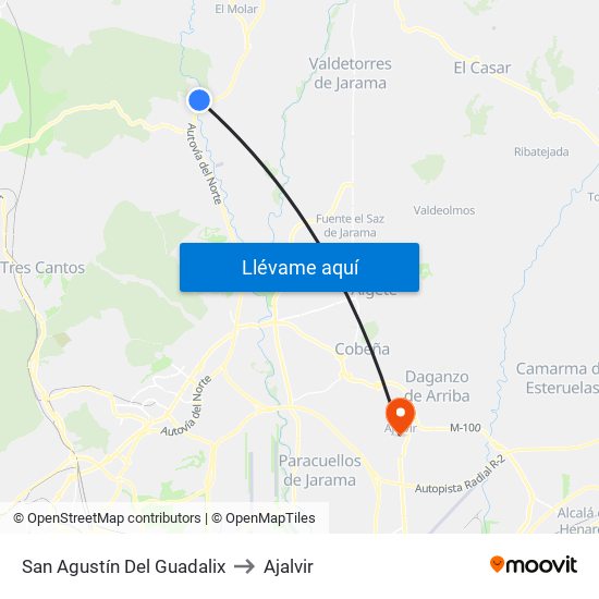 San Agustín Del Guadalix to Ajalvir map