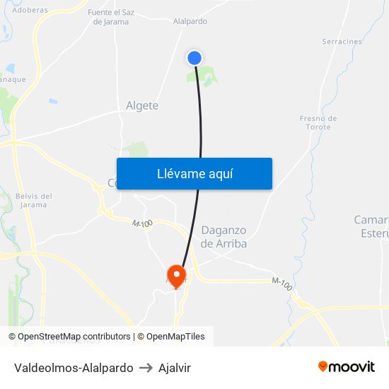 Valdeolmos-Alalpardo to Ajalvir map