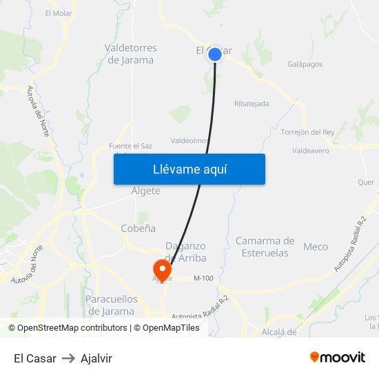 El Casar to Ajalvir map
