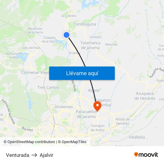 Venturada to Ajalvir map