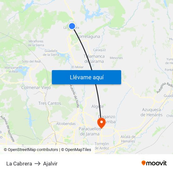 La Cabrera to Ajalvir map