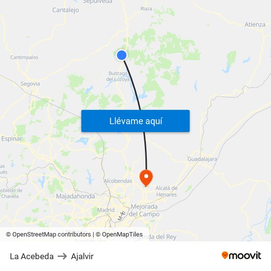 La Acebeda to Ajalvir map