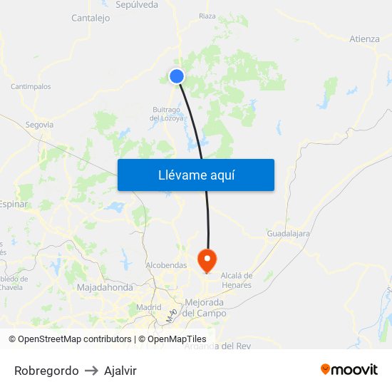 Robregordo to Ajalvir map