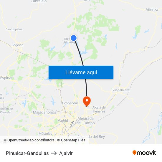 Pinuécar-Gandullas to Ajalvir map