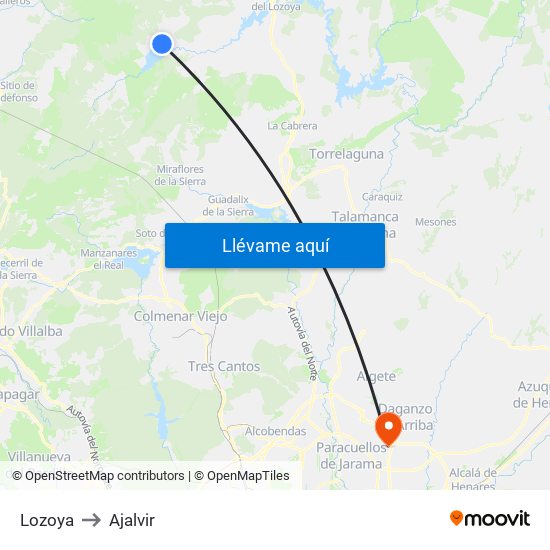 Lozoya to Ajalvir map