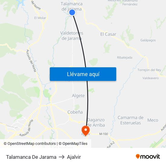 Talamanca De Jarama to Ajalvir map