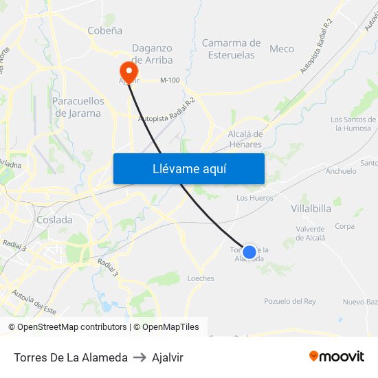 Torres De La Alameda to Ajalvir map