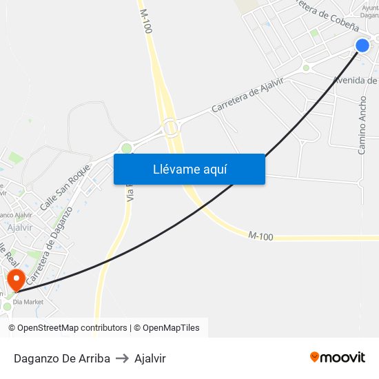 Daganzo De Arriba to Ajalvir map