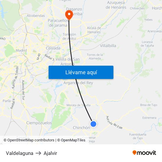 Valdelaguna to Ajalvir map
