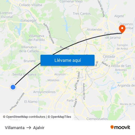 Villamanta to Ajalvir map