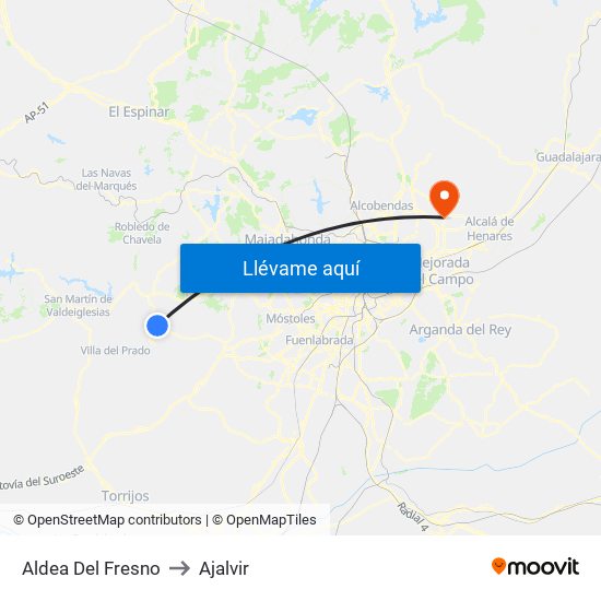 Aldea Del Fresno to Ajalvir map