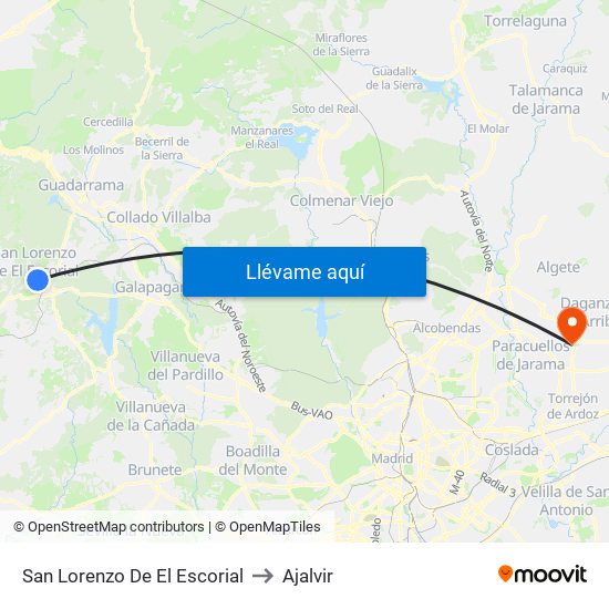 San Lorenzo De El Escorial to Ajalvir map