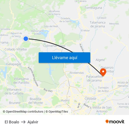 El Boalo to Ajalvir map