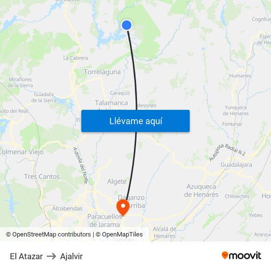 El Atazar to Ajalvir map