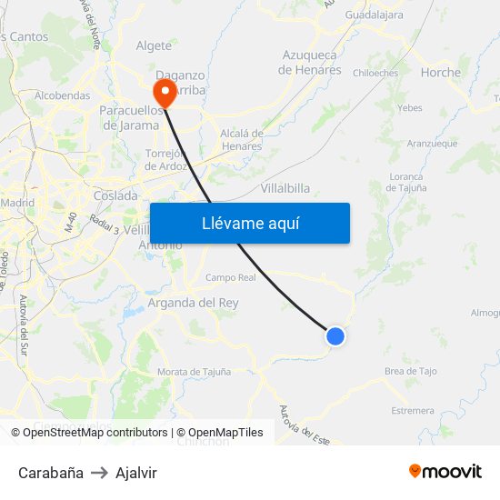 Carabaña to Ajalvir map