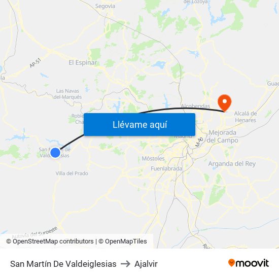 San Martín De Valdeiglesias to Ajalvir map