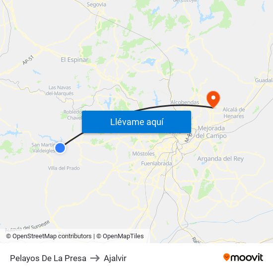 Pelayos De La Presa to Ajalvir map