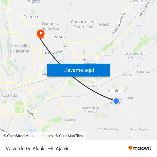 Valverde De Alcalá to Ajalvir map