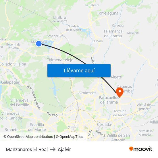 Manzanares El Real to Ajalvir map
