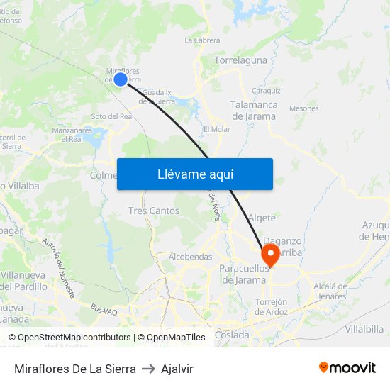 Miraflores De La Sierra to Ajalvir map