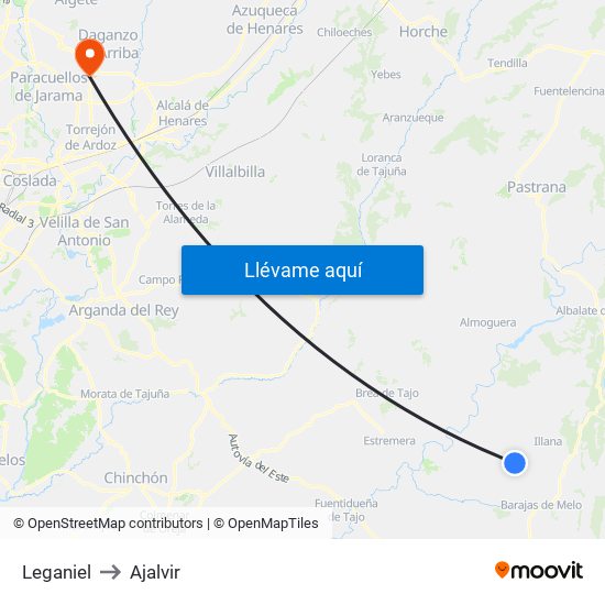 Leganiel to Ajalvir map