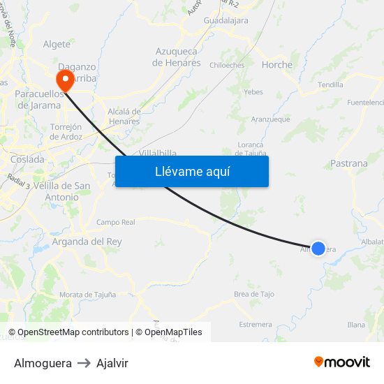 Almoguera to Ajalvir map