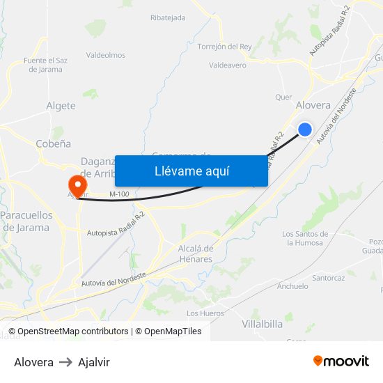 Alovera to Ajalvir map
