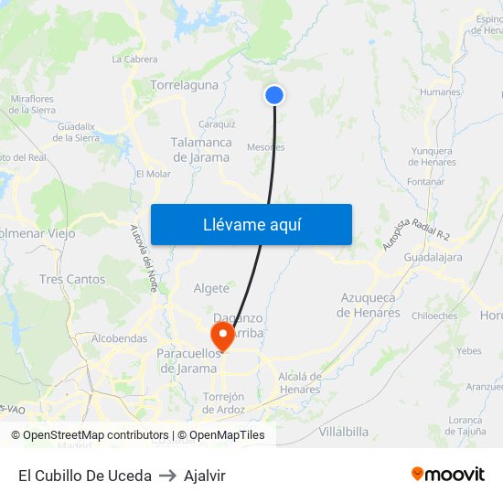 El Cubillo De Uceda to Ajalvir map