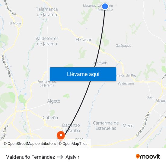 Valdenuño Fernández to Ajalvir map