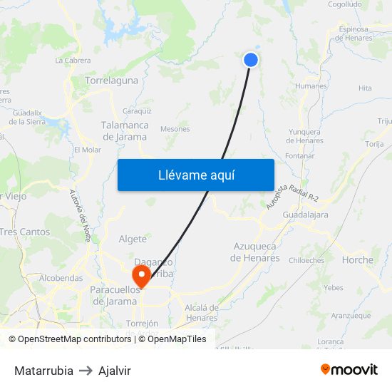 Matarrubia to Ajalvir map