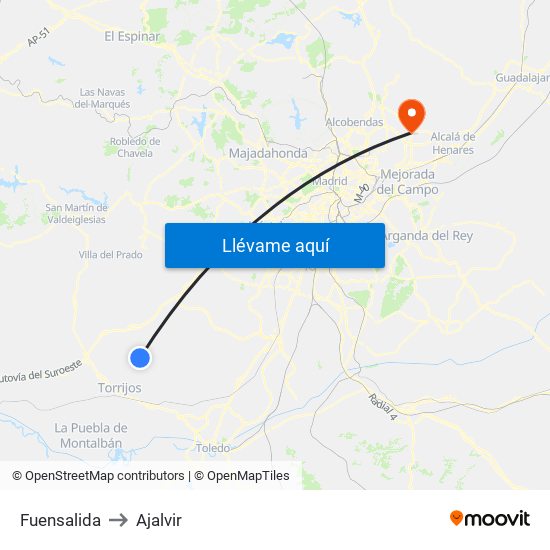 Fuensalida to Ajalvir map