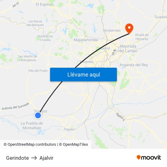 Gerindote to Ajalvir map